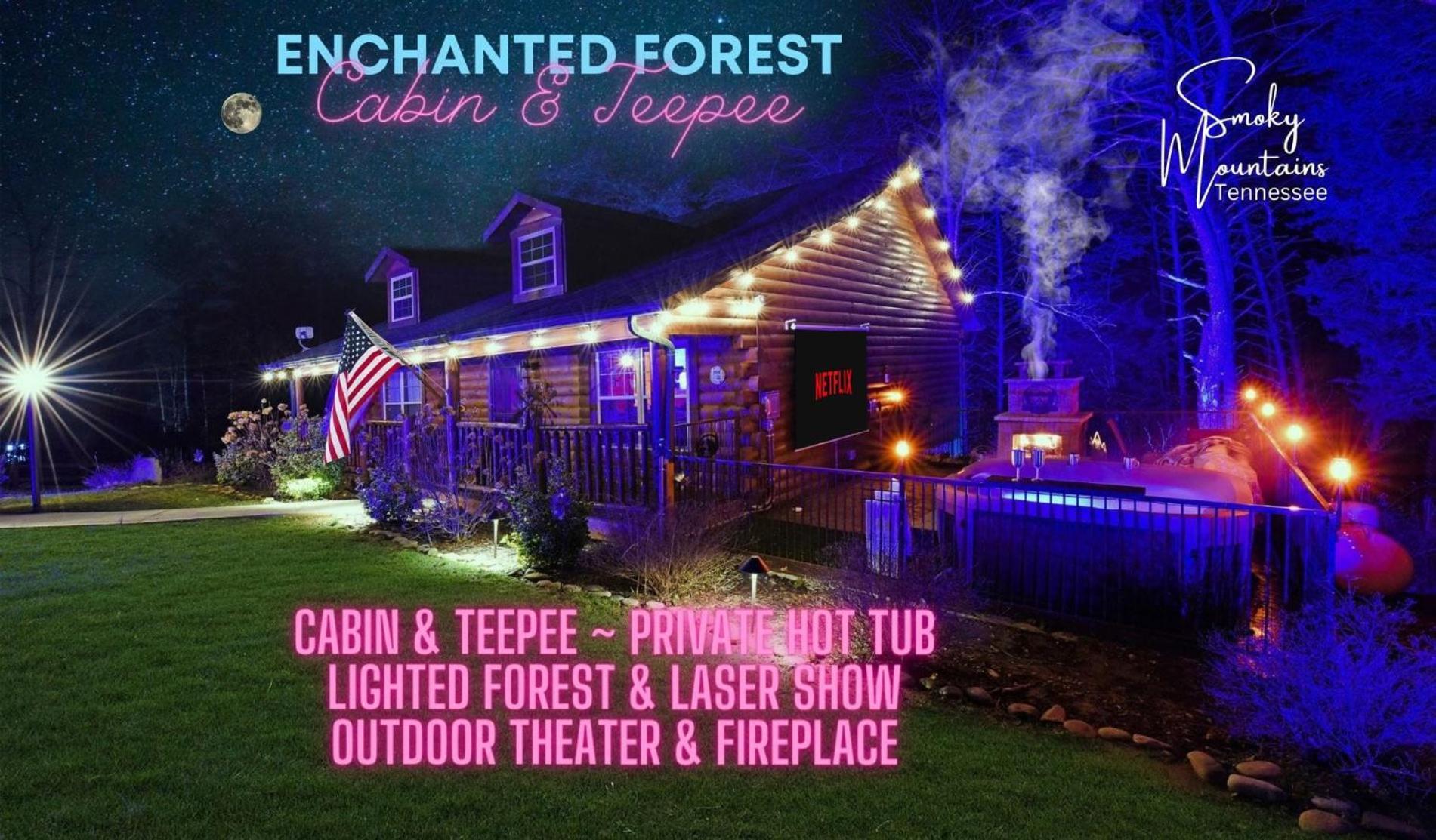 Enchanted Forest Cabin And Teepee! Lights & Laser Show! Private Hot Tub! Unique Stay! Севьервилл Экстерьер фото